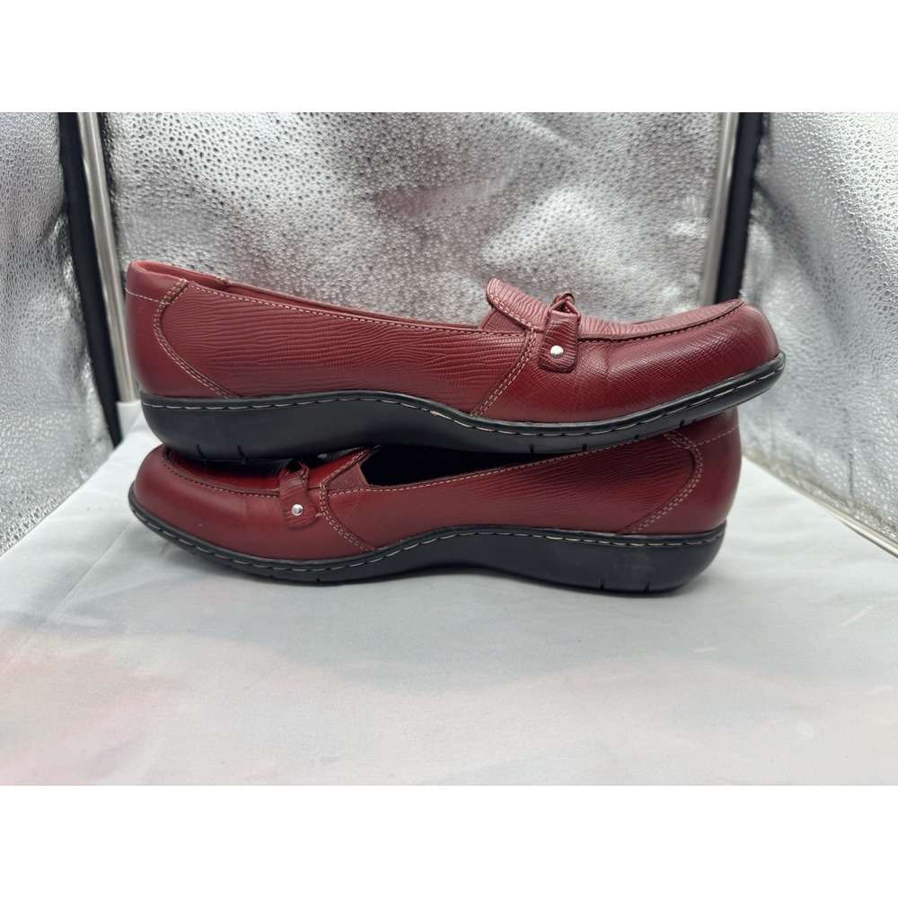 Clarks Bendables Shoes Womens 11 N Red Leather Slip On Dress Loafers Comfort - Picture 8 of 10